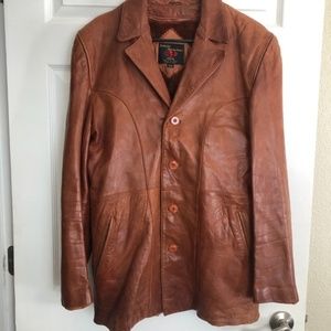 Vintage 1960s Brown Leather Car Coat/Jacket with Removable Warm Liner